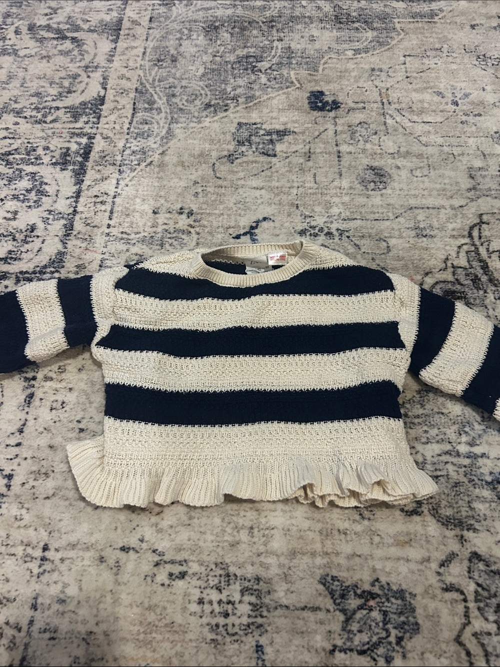 Zara Cream and Navy Striped Knit Sweater